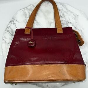 MONSAC ORIGINAL Vintage Red and Tan Leather Handbag Purse